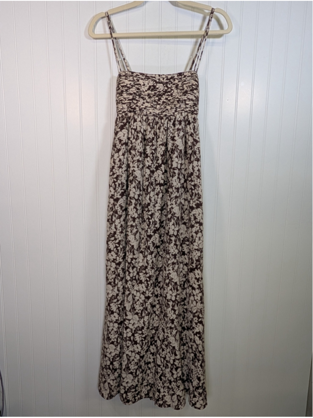 Abercrombie & Fitch Floral Dress NWT S Brown Cream Smocked Cottagecore Boho